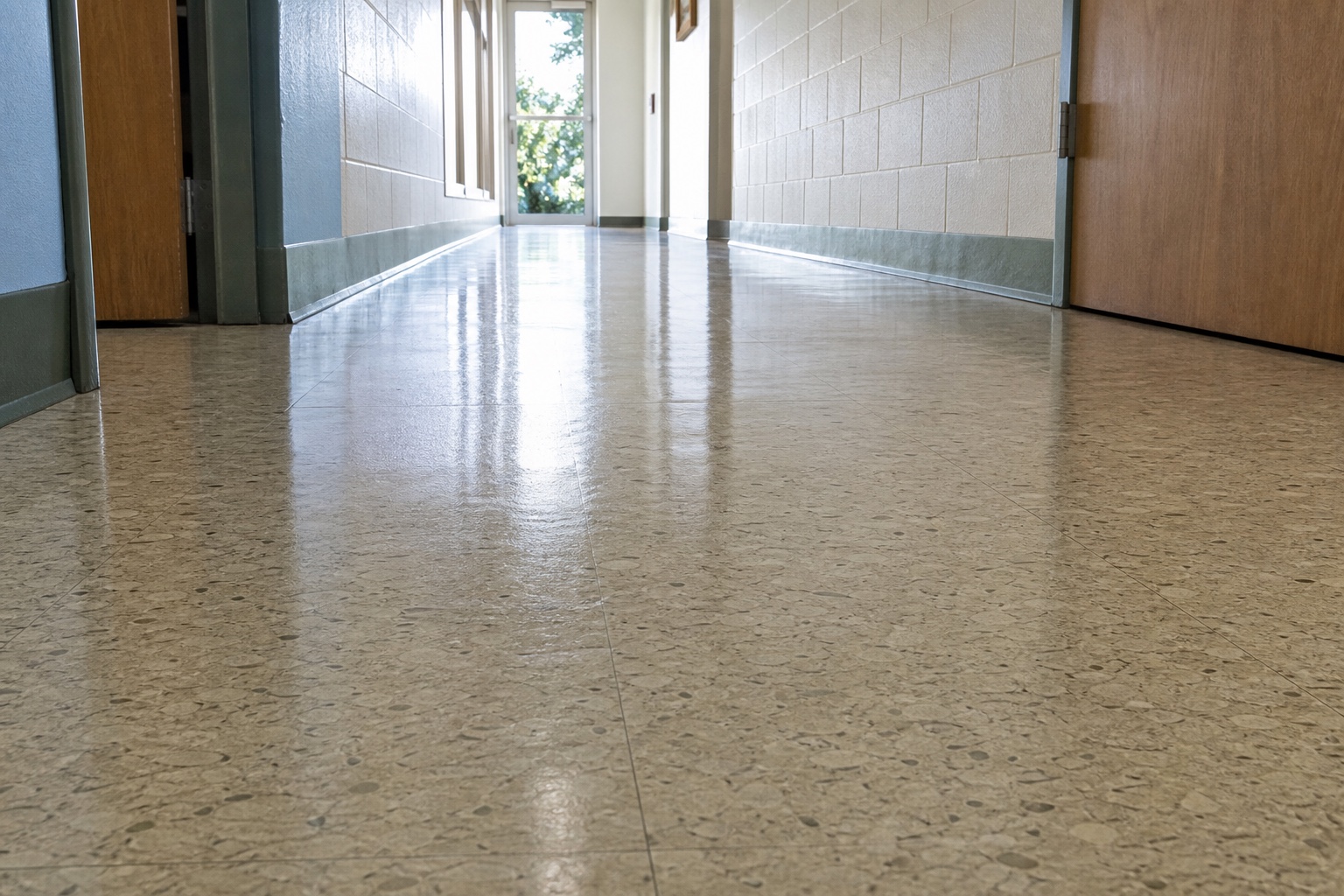 A restored commercial floor in Wichita Falls with an even reflective finish